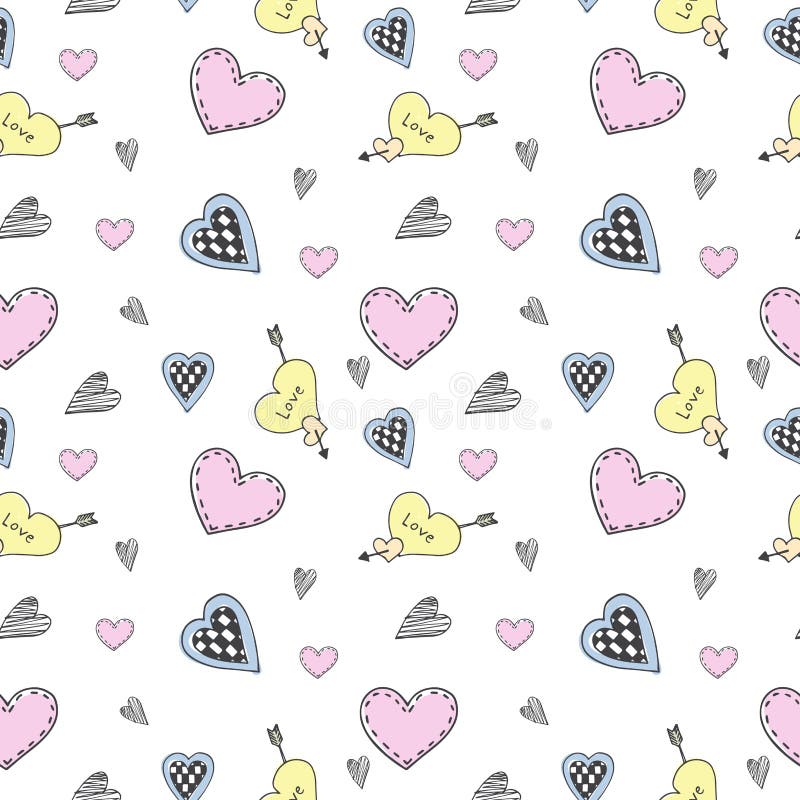 Seamless heart doodle pattern vector