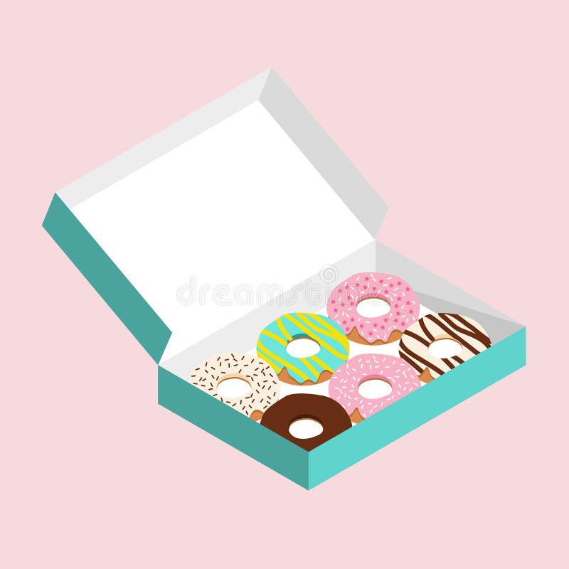 Cute Doughnuts In Turquoise Green Paper Box On Pastel Pink Background
