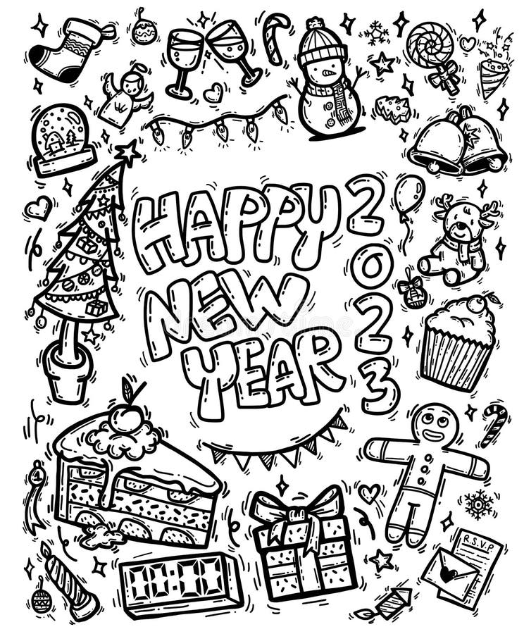 Happy New year coloring printable page for kids-saigonsouth.com.vn