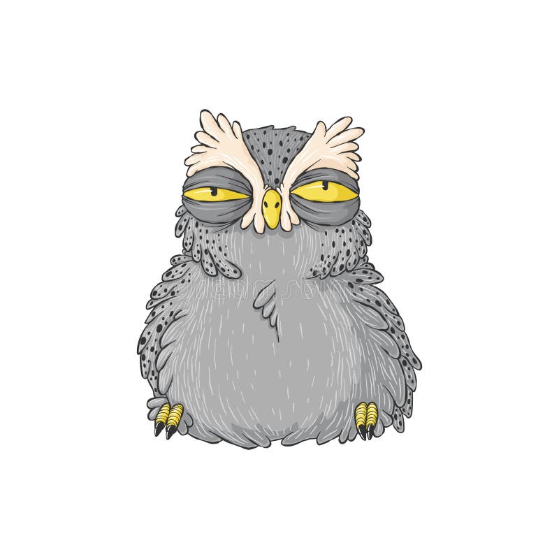Cute Drowsy Owl. Cartoon Hand Drawn Clip Art. Grumpy Night Owl in Kids  Style Stock Vector - Illustration of cartoon, greeting: 209986500