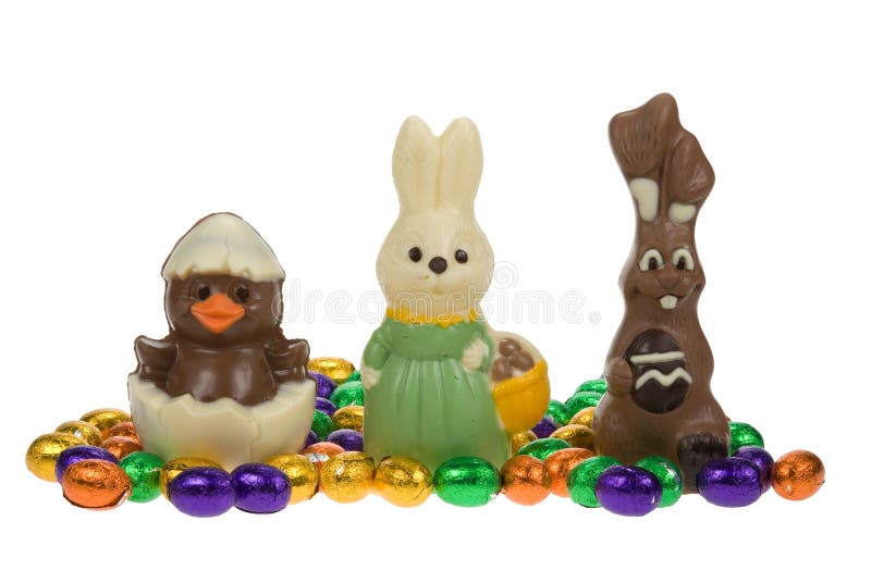 Cute easter bunnies and chick