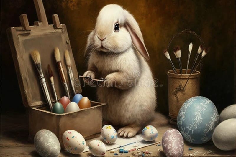 Cute Easter Bunny Painting Eggs Stock Illustration Illustration of
