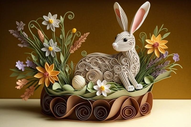 Cute Easter Bunny in Quilling Technique Stock Illustration