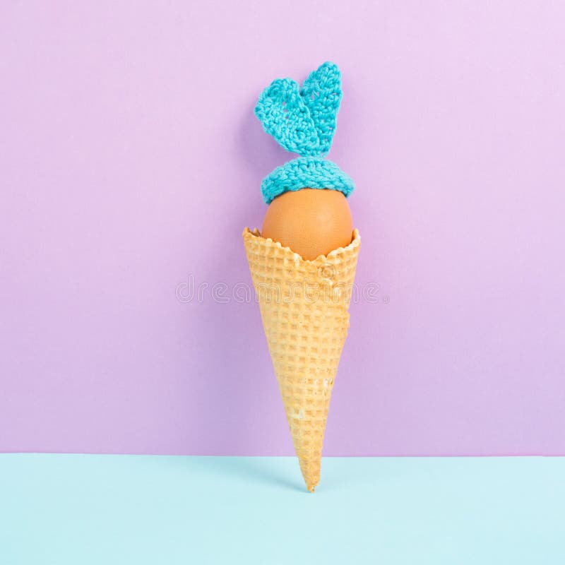 Cute Easter Bunny or Rabbit with an Egg Face in an Ice Cream Cone ...
