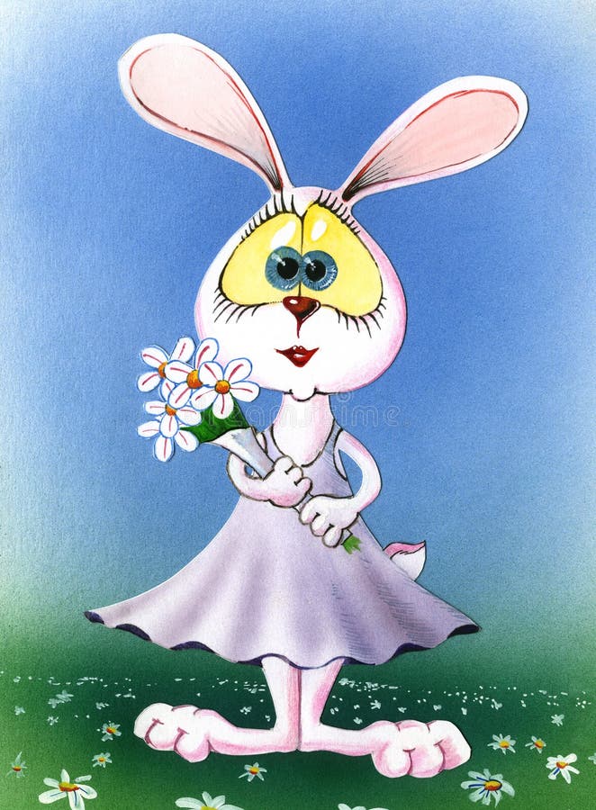 Cute easter rabbit girl. watercolor
