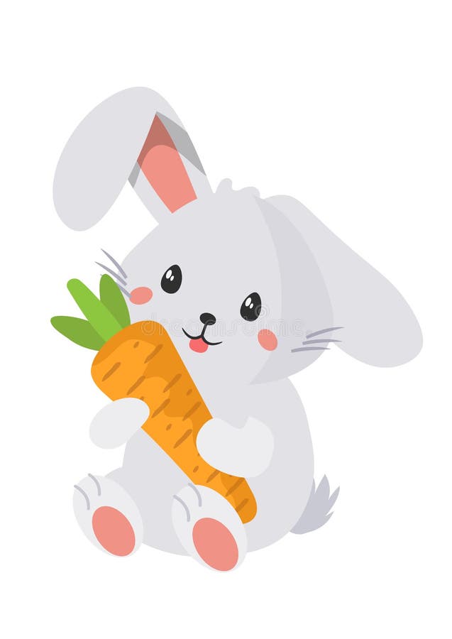 Cute Easter Rabbit with Orange Carrot Isolated Stock Vector ...