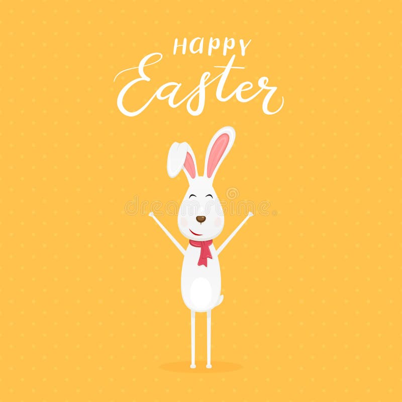 Orange background with happy Easter rabbit