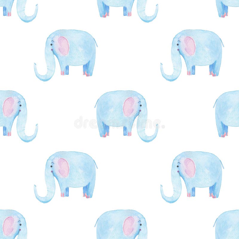 Cute Elephant Pattern. Seamless Watercolor Background with Blue Elephant  Cartoon Character. Minimal Baby or Children Print Design Stock Illustration  - Illustration of background, design: 109476971