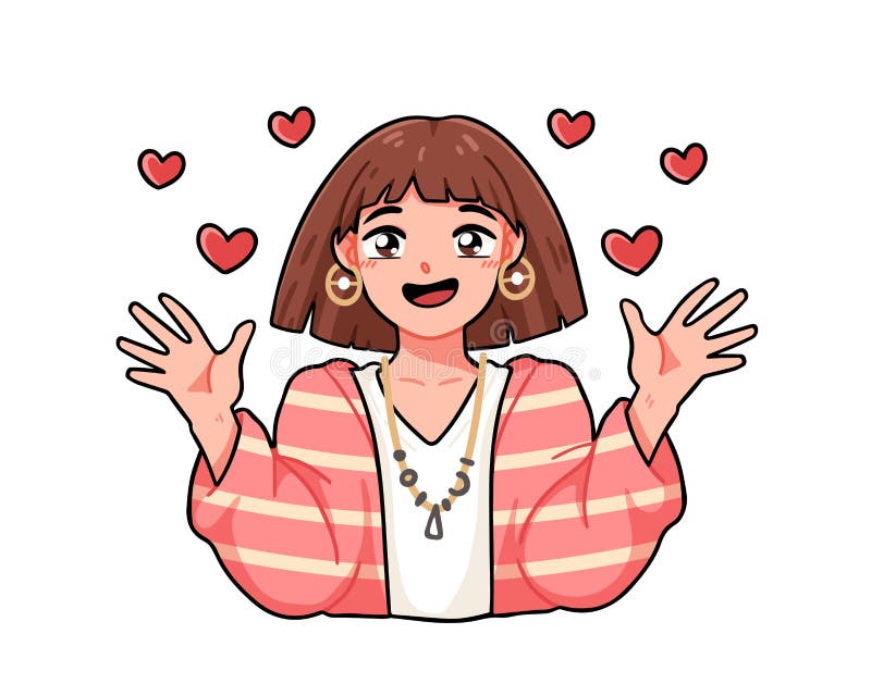 Cute Emotional Anime Girl Portrait. Happy Female Manga Character in Love  Stock Vector - Illustration of avatar, cartoon: 201624552