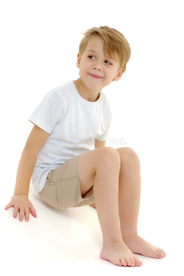 Emotional Little Boy in a Pure White T-shirt. Stock Photo - Image of ...