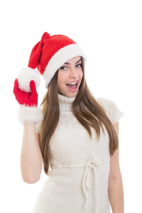 Cute excited teenage girl with Santa hat