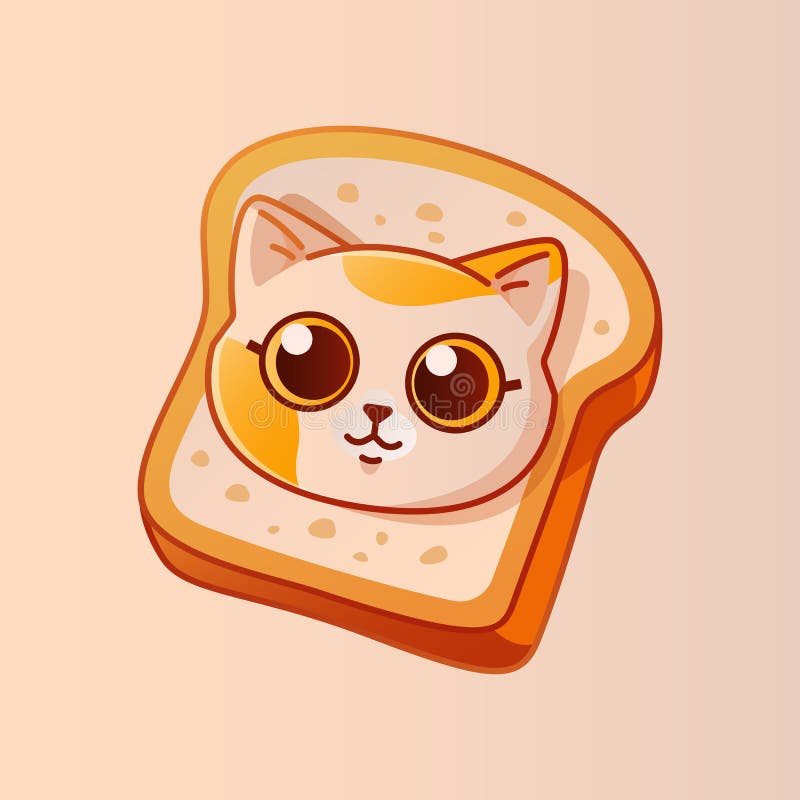Cute Face of Cat in Piece of Bread. Stock Vector Illustration of