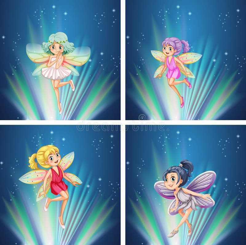 Cute fairies flying at night
