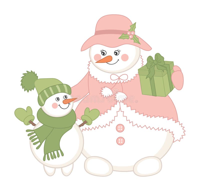 Cute cartoon snowman with gift Royalty Free Vector Image