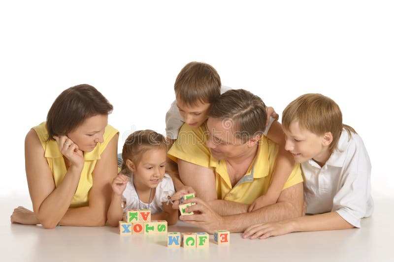 Cute Family of a Five Playing Stock Image - Image of looking, mother
