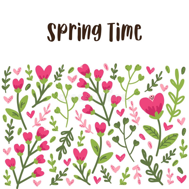 Cute farbenfrohe Blumensammlung mit handgezogenen Blättern und Blumen im Doodle-Stil stock abbildung