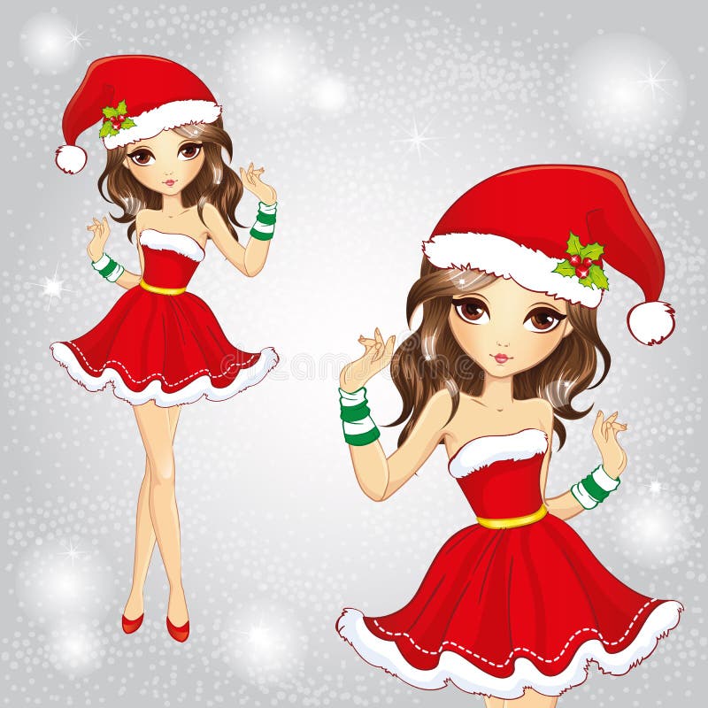 Cute Fashion Girl Dressed In Red Santa Claus Dress