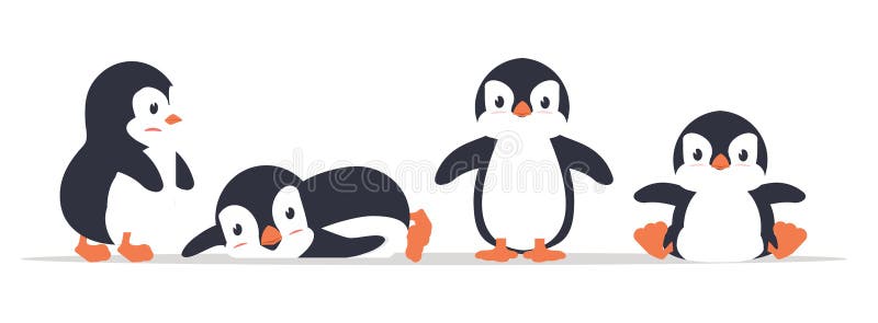Cute Fat Penguin Cartoon Icon Vector Set Stock Vector - Illustration of  happiness, element: 227484218