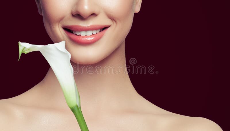 Cute Female Face Closeup. Smile with White Teeth