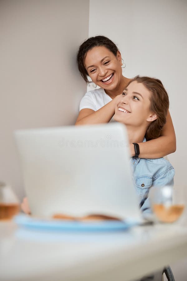 Positive Delighted Lesbians Spending Weekend At Home Stock Image Image Of Friendship Talk