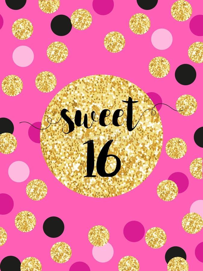 Download Cute Festive Bright Sweet Sixteen Card With Golden Glitter ...