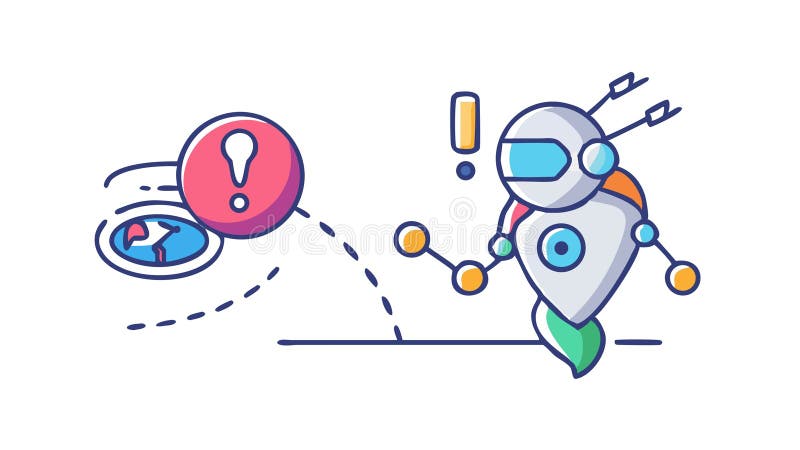 Cute Floating Robot with Error Alert for Tech Support and UI Design, vector design Generative AI royalty free illustration