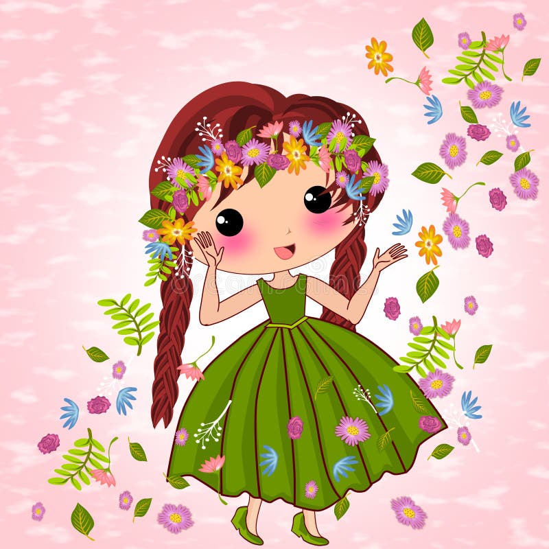 Cute floral princess cartoon