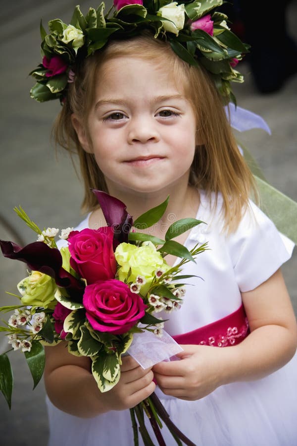Cute Flower Girl stock image. Image of caucasian, sisters 9787375