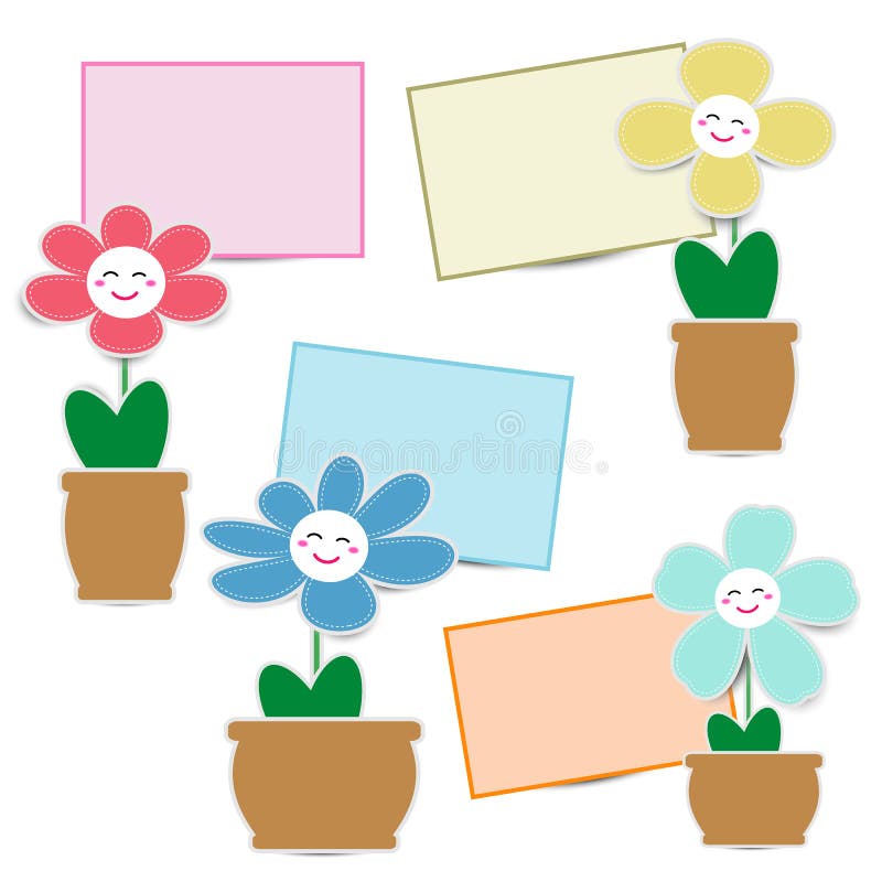 Cute Flower Paper with Smiley Face and Paper Note Stock Vector