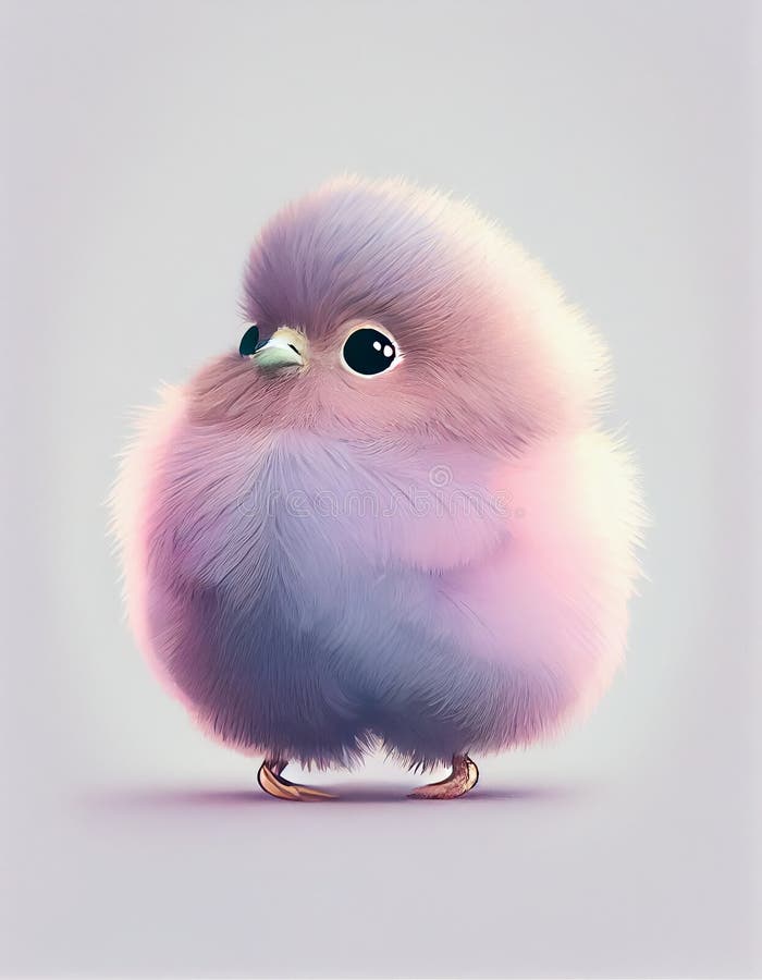 Cute Fluffy Baby Bird on Grey Background, AI-generated Stock ...