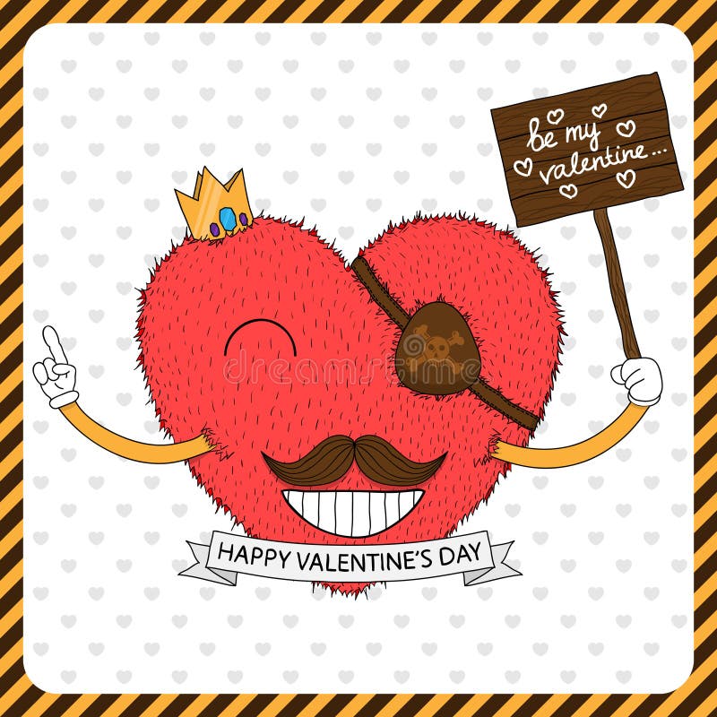 Cute fluffy heart with mustache stock illustration