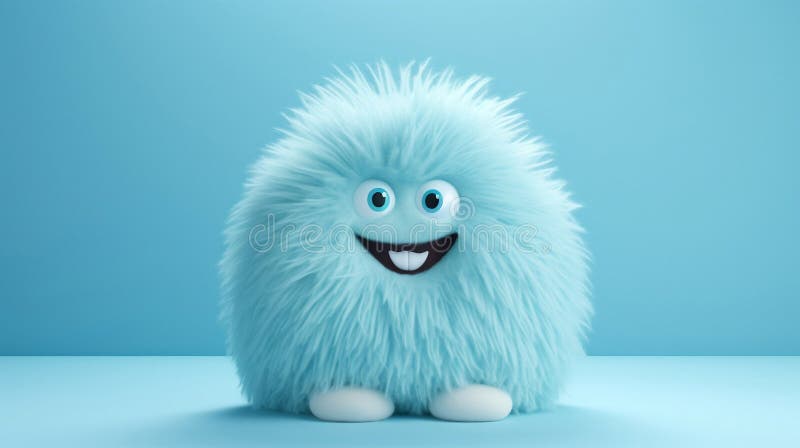 Cute fluffy smiling blue monster on light blue background royalty free illustration
