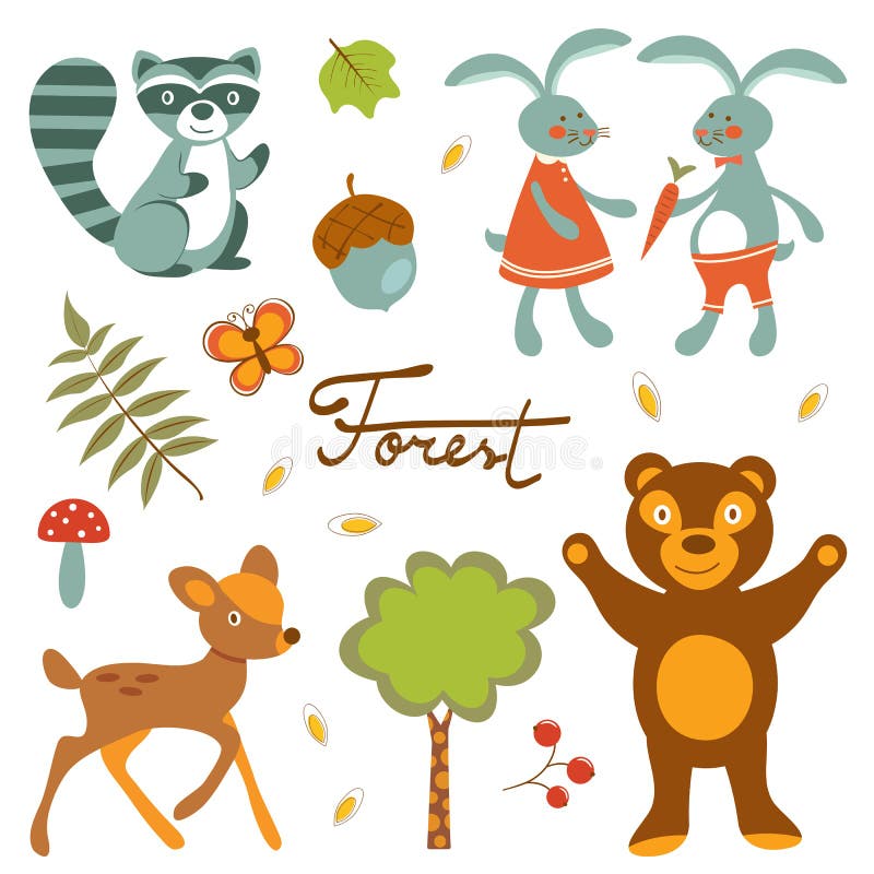 Forest animals stock vector. Illustration of berry, cartoon - 44609762