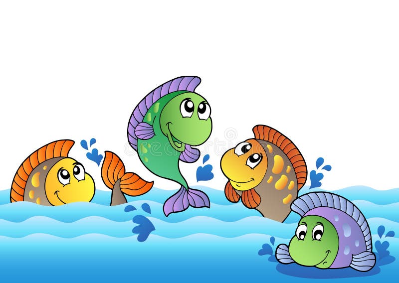 Cute freshwater fishes in river stock illustration
