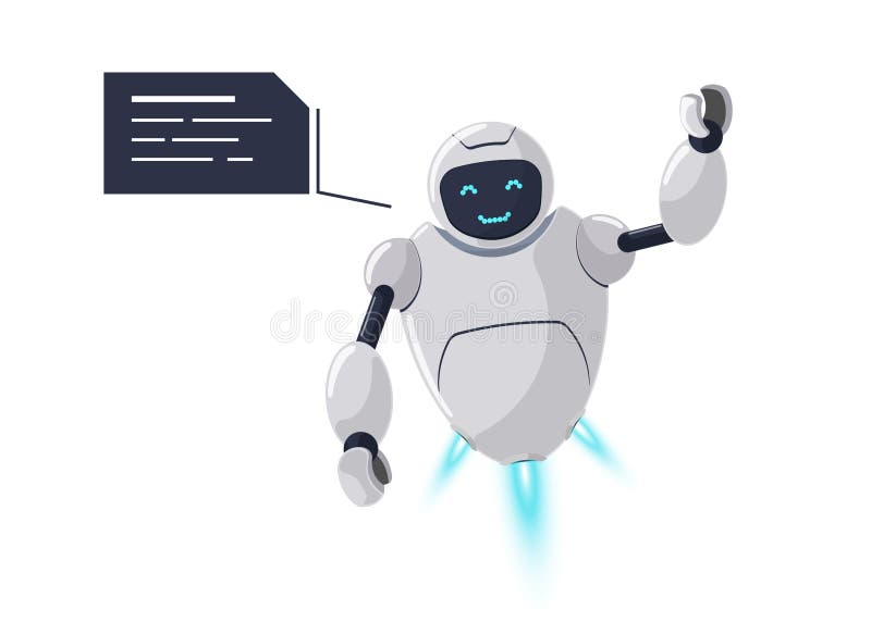 Vecteur Stock Cute smiling robot, chat bot say hi