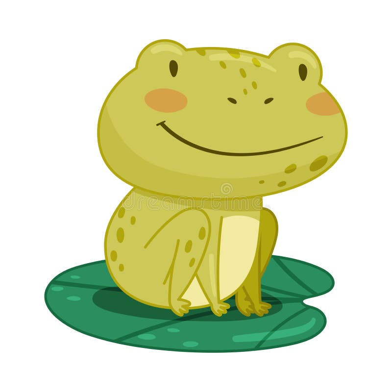 Cute Frog Sitting on Lotus Leaf in Pond. Green Funny Amphibian Toad Character  Cartoon Vector Illustration Stock Vector - Illustration of white, mascot:  231511972
