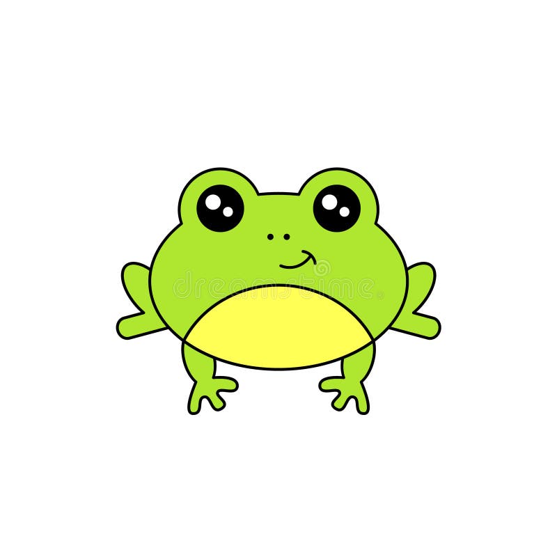 Cute Frog Smiling. Kawaii Style Frog Drawing. Stock Vector