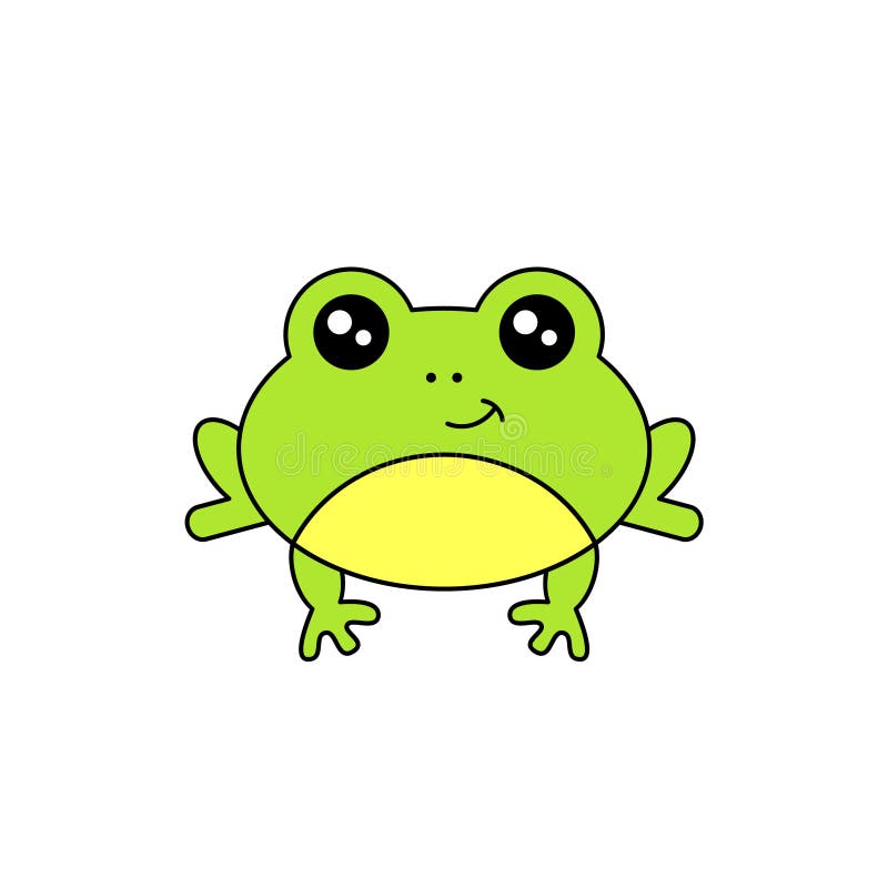 Cute frog smiling. Kawaii style frog drawing.