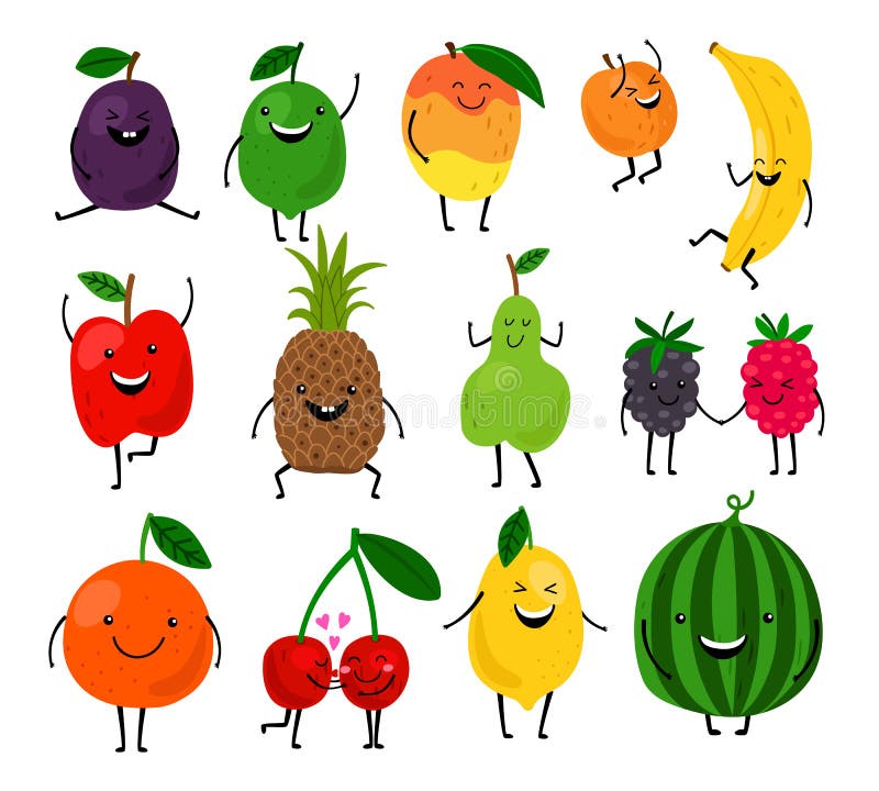 Cute Fruit Characters for Kids Stock Vector - Illustration of kawaii, eyes:  145311356