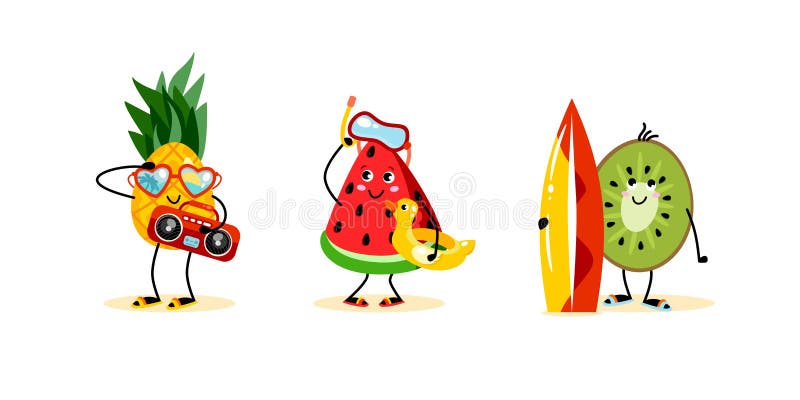 Cute Fruit Characters. Vector Illustration of Funny Fruits in Cartoon  Style. Summer Illustration for Children. Stock Vector - Illustration of  drawing, fruit: 218641259