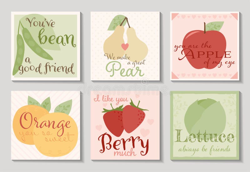 Cute Fruit and Vegetable Card Set Stock Vector Illustration of leaves, orange 240007032