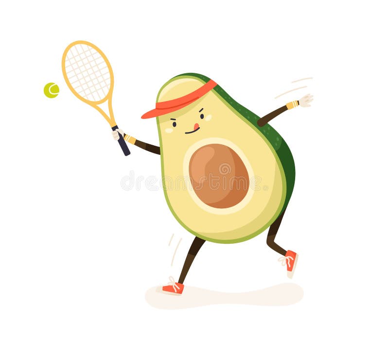 Avocado Playing Volleyball, Funny Exotic Fruit Athlete Cartoon ...