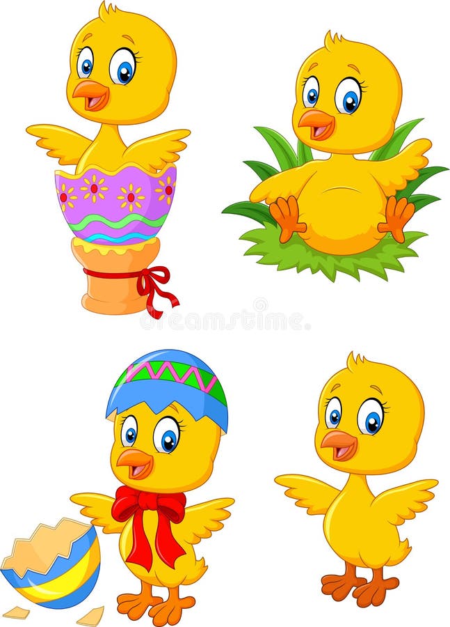 Cute funny baby chicken with Easter egg collection set