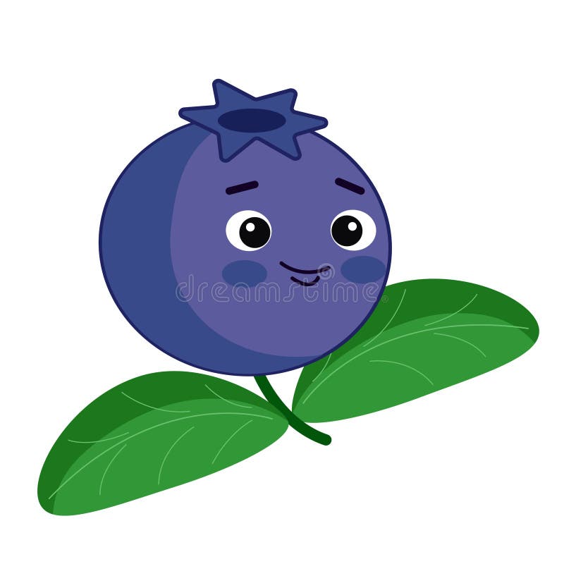 Cute funny blueberry character with leaves. Forest berry blueberries.