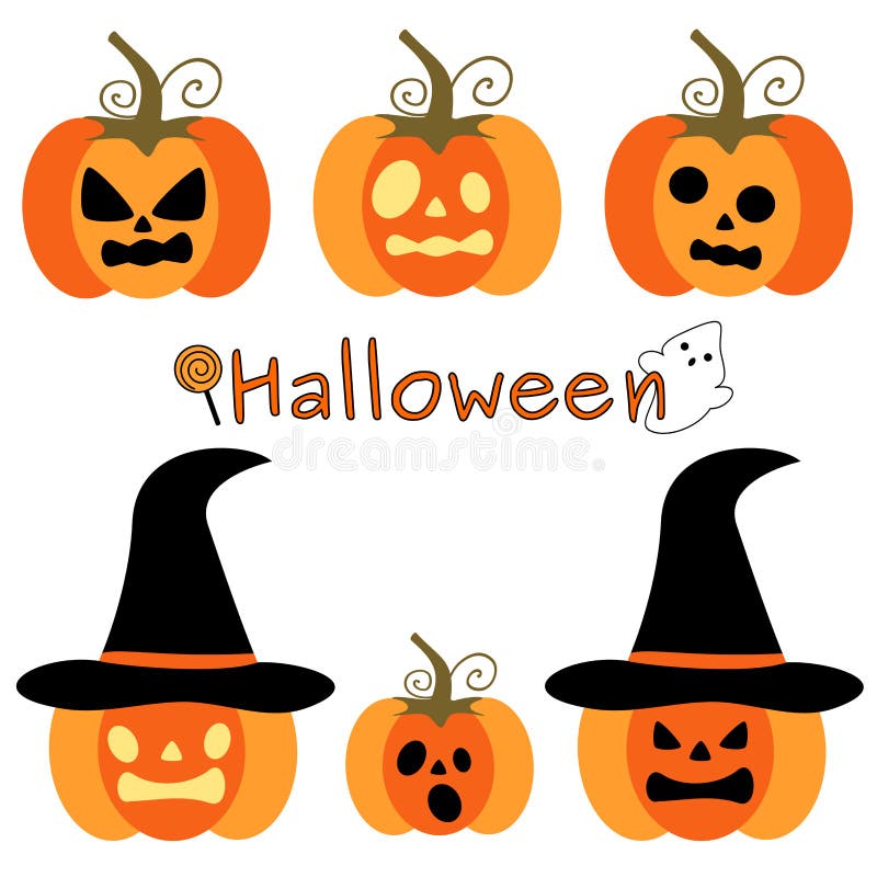 Cute Funny Cartoon Set of Halloween Pumpkins Holiday Illustration Stock ...