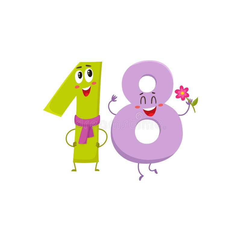 Cute and Funny Colorful 10 Number Characters, Birthday Greetings Stock