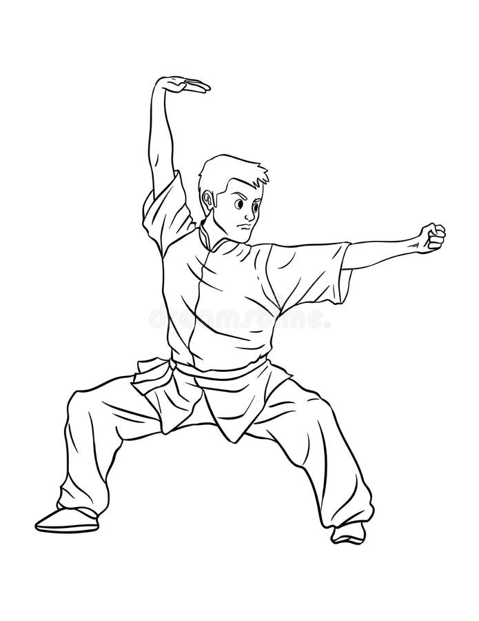 Kung Fu Isolated Coloring Page for Kids Stock Vector - Illustration of ...