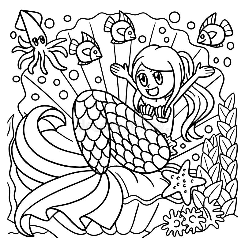 Giant Squid Coloring Page Colored Illustration Stock Vector ...
