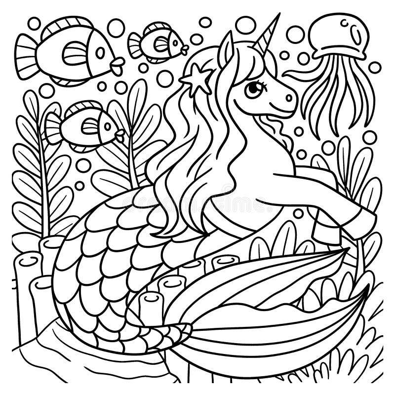 Mermaid Unicorn Coloring Page Stock Illustrations – 244 Mermaid Unicorn