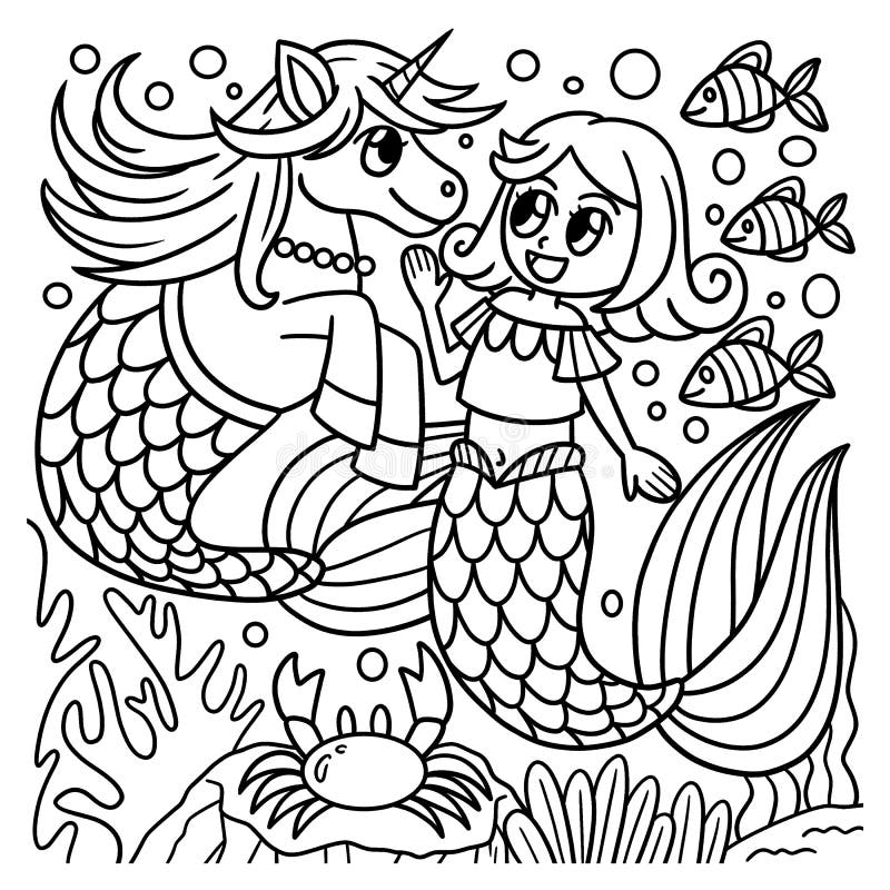 Mermaid Unicorn Coloring Page Stock Illustrations – 199 Mermaid Unicorn ...